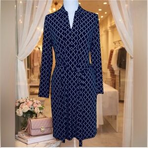 Chic Navy and White Patterned Dress